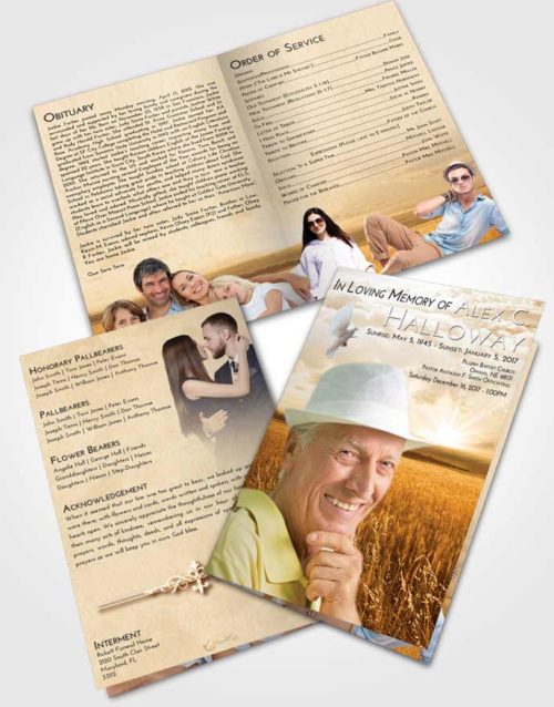 Bifold Order Of Service Obituary Template Brochure Golden Wheat Fields