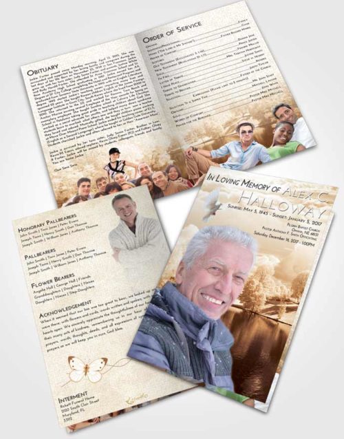 Bifold Order Of Service Obituary Template Brochure Golden White Winter Park