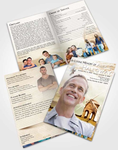 Bifold Order Of Service Obituary Template Brochure Golden Windmill of Honor