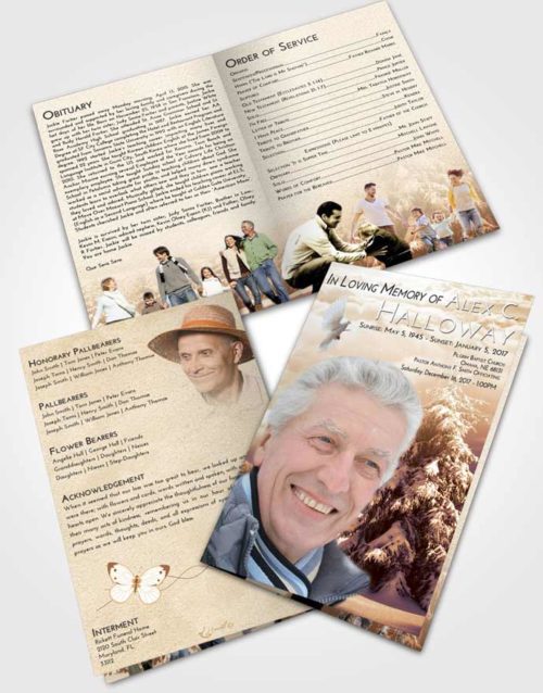 Bifold Order Of Service Obituary Template Brochure Golden Winter Wonderland