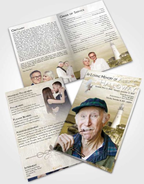 Bifold Order Of Service Obituary Template Brochure Harmony Lighthouse Journey