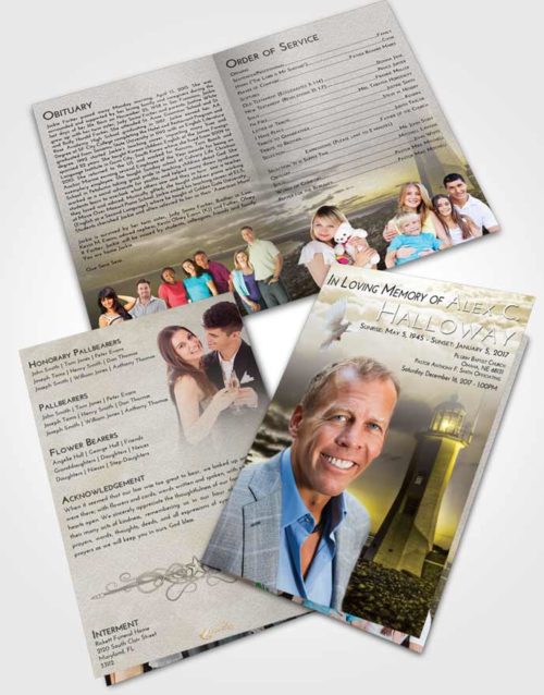 Bifold Order Of Service Obituary Template Brochure Harmony Lighthouse Magnificence
