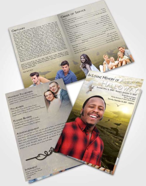 Bifold Order Of Service Obituary Template Brochure Harmony Natural Beach