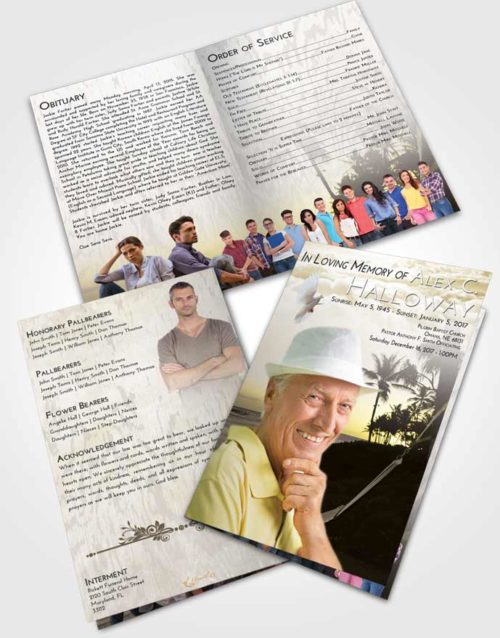Bifold Order Of Service Obituary Template Brochure Harmony Sunset in a Hammock