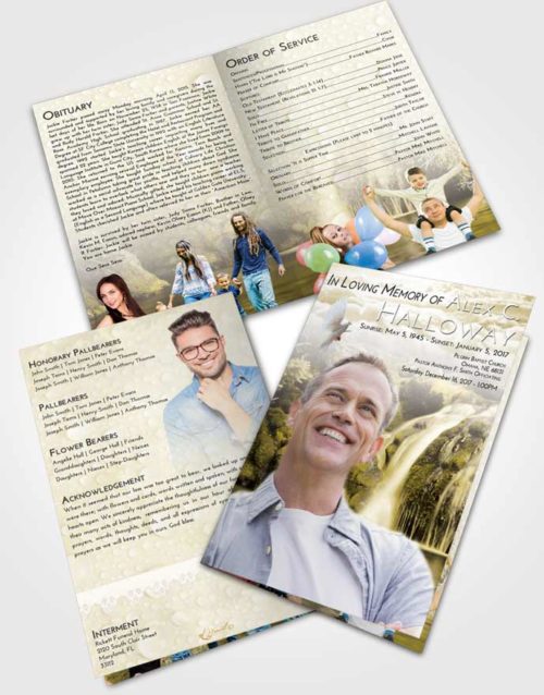 Bifold Order Of Service Obituary Template Brochure Harmony Waterfall Paradise