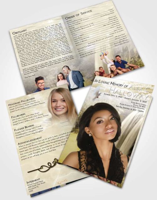 Bifold Order Of Service Obituary Template Brochure Harmony Waterfall Serenity