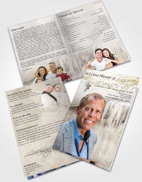 Bifold Order Of Service Obituary Template Brochure Harmony Waterfall Tranquility