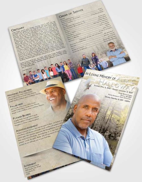 Bifold Order Of Service Obituary Template Brochure Harmony Winter Pond