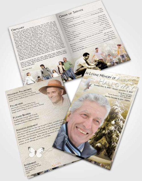 Bifold Order Of Service Obituary Template Brochure Harmony Winter Wonderland