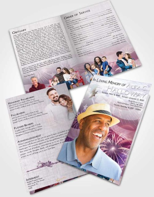 Bifold Order Of Service Obituary Template Brochure Lavender Sunrise American Patriot
