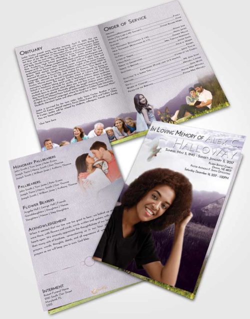 Bifold Order Of Service Obituary Template Brochure Lavender Sunrise Graceful Mountains