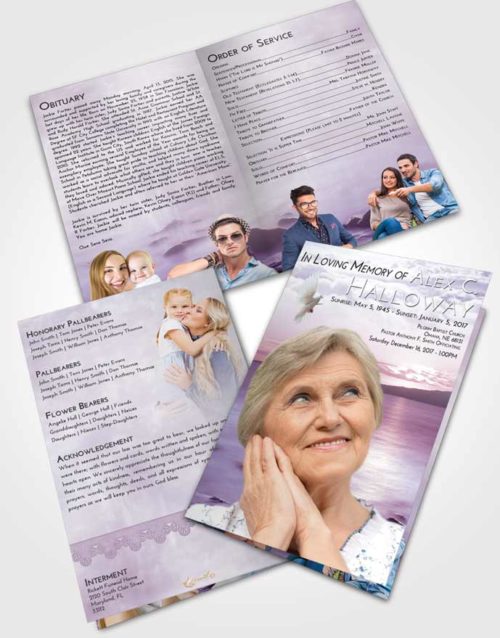 Bifold Order Of Service Obituary Template Brochure Lavender Sunrise Lake Front
