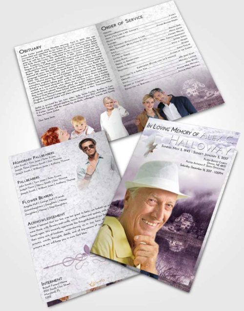 Bifold Order Of Service Obituary Template Brochure Lavender Sunrise Lake House