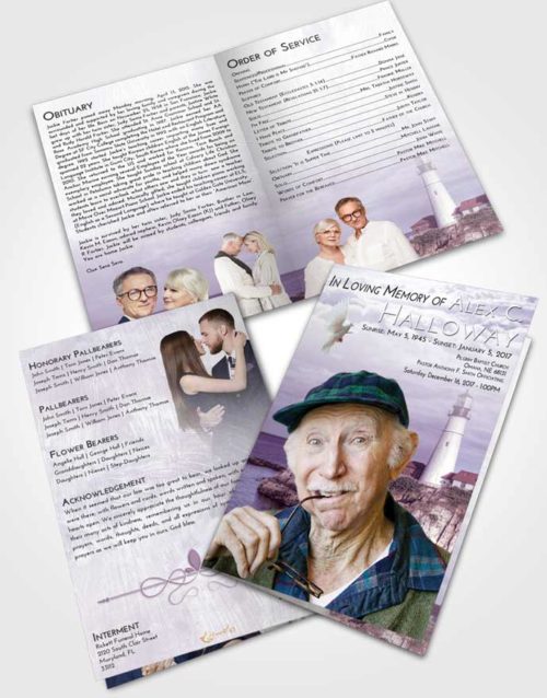 Bifold Order Of Service Obituary Template Brochure Lavender Sunrise Lighthouse Journey