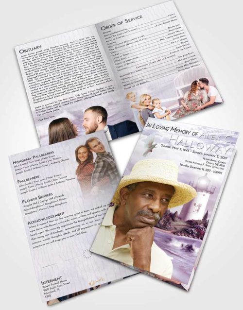 Bifold Order Of Service Obituary Template Brochure Lavender Sunrise Lighthouse Laughter