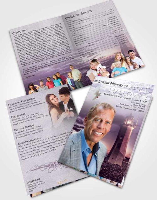 Bifold Order Of Service Obituary Template Brochure Lavender Sunrise Lighthouse Magnificence