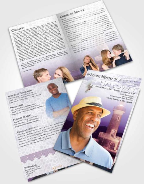 Bifold Order Of Service Obituary Template Brochure Lavender Sunrise Lighthouse Majesty