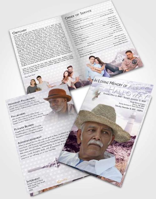 Bifold Order Of Service Obituary Template Brochure Lavender Sunrise Lighthouse Secret