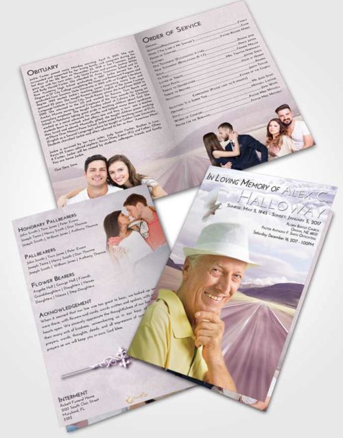 Bifold Order Of Service Obituary Template Brochure Lavender Sunrise Morning Highway
