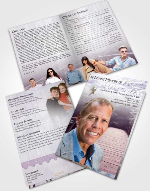 Bifold Order Of Service Obituary Template Brochure Lavender Sunrise Nature Bridge Walk