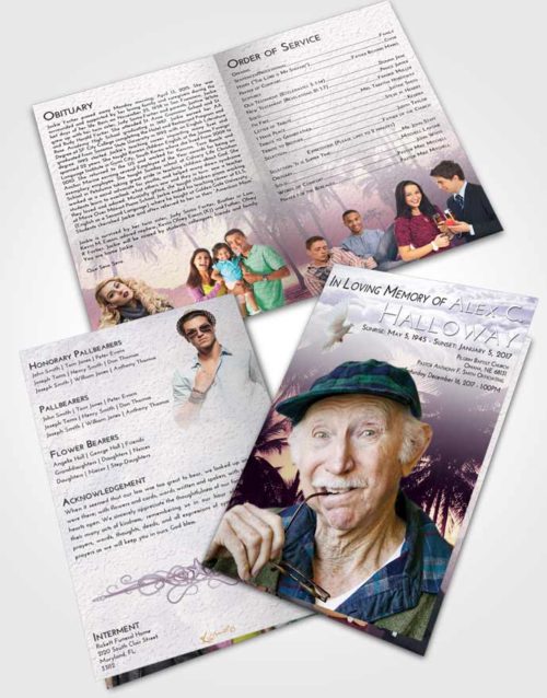 Bifold Order Of Service Obituary Template Brochure Lavender Sunrise Palm Paradise