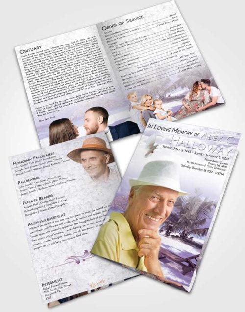 Bifold Order Of Service Obituary Template Brochure Lavender Sunrise Sandy Beach
