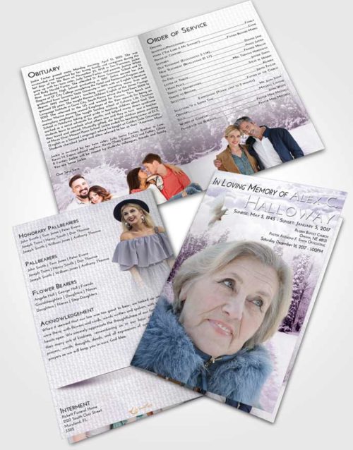 Bifold Order Of Service Obituary Template Brochure Lavender Sunrise Snow Garden