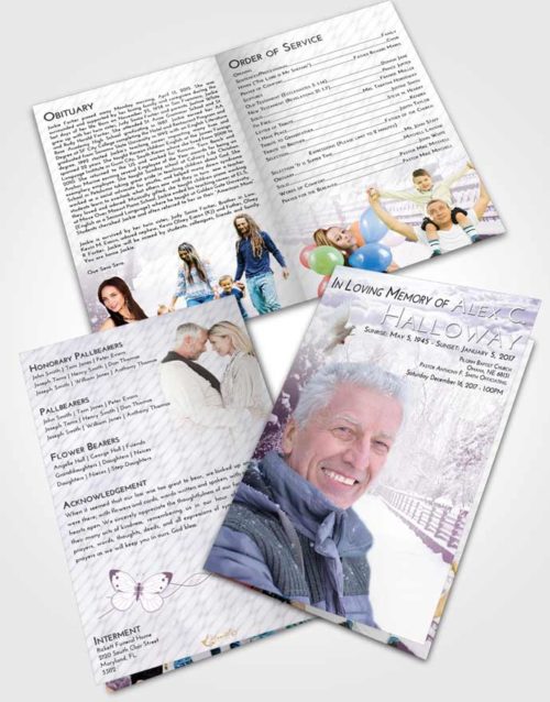 Bifold Order Of Service Obituary Template Brochure Lavender Sunrise Snow Walk