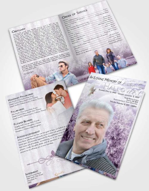 Bifold Order Of Service Obituary Template Brochure Lavender Sunrise Snowy Love