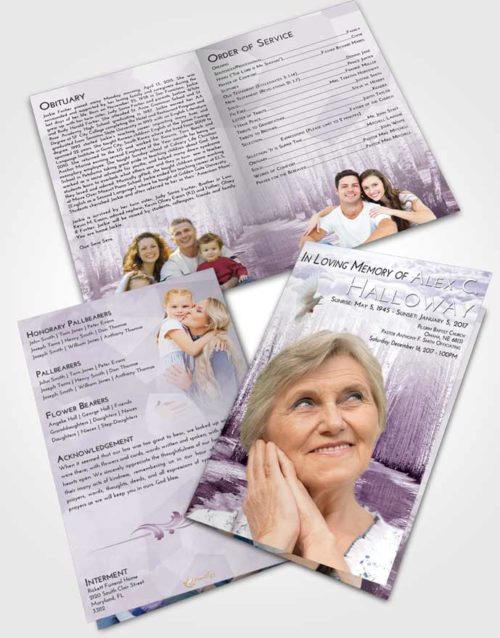Bifold Order Of Service Obituary Template Brochure Lavender Sunrise Snowy Stream