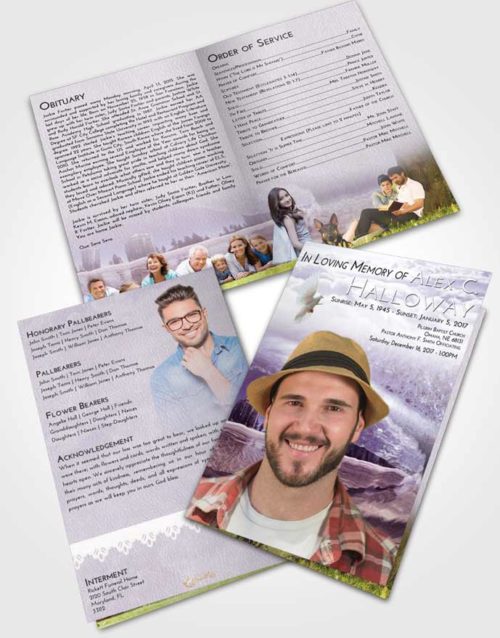 Bifold Order Of Service Obituary Template Brochure Lavender Sunrise Summer Waves