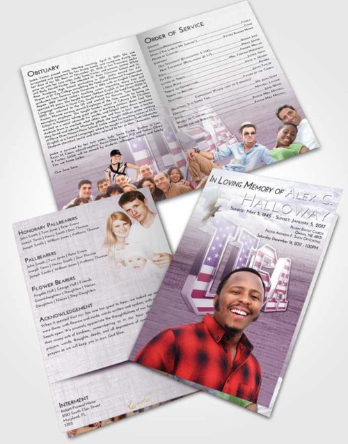 Bifold Order Of Service Obituary Template Brochure Lavender Sunrise USA
