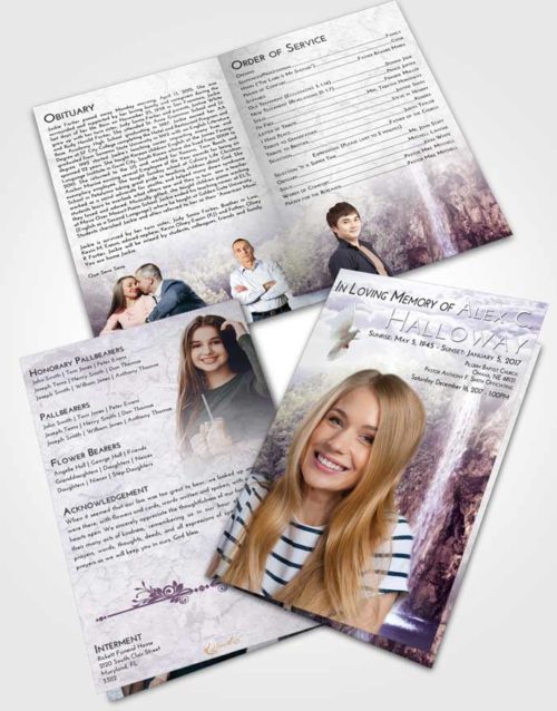Bifold Order Of Service Obituary Template Brochure Lavender Sunrise Waterfall Happiness