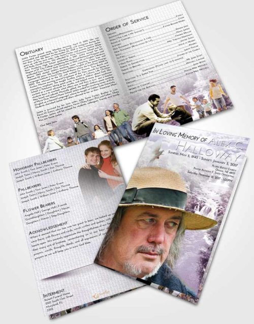 Bifold Order Of Service Obituary Template Brochure Lavender Sunrise Waterfall Liberty