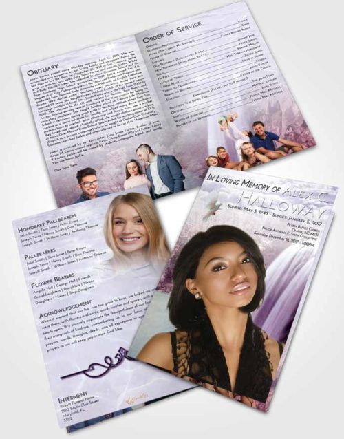 Bifold Order Of Service Obituary Template Brochure Lavender Sunrise Waterfall Serenity