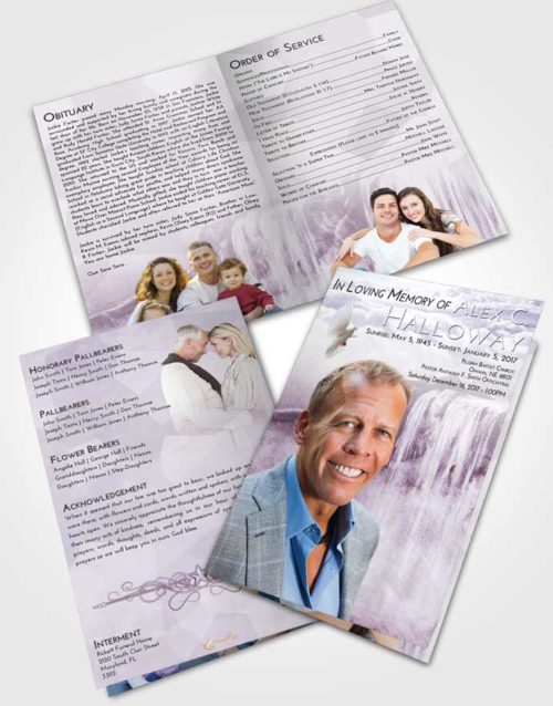 Bifold Order Of Service Obituary Template Brochure Lavender Sunrise Waterfall Tranquility