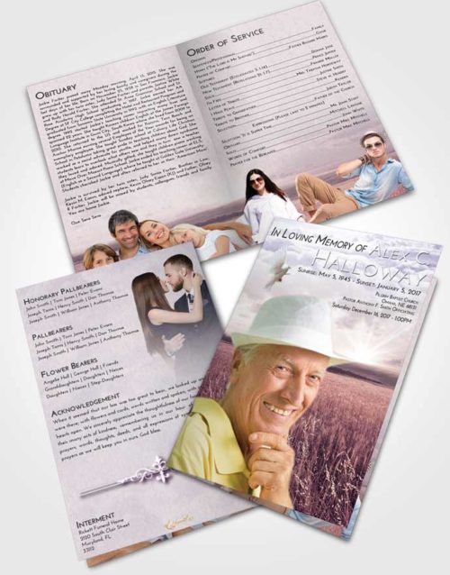 Bifold Order Of Service Obituary Template Brochure Lavender Sunrise Wheat Fields