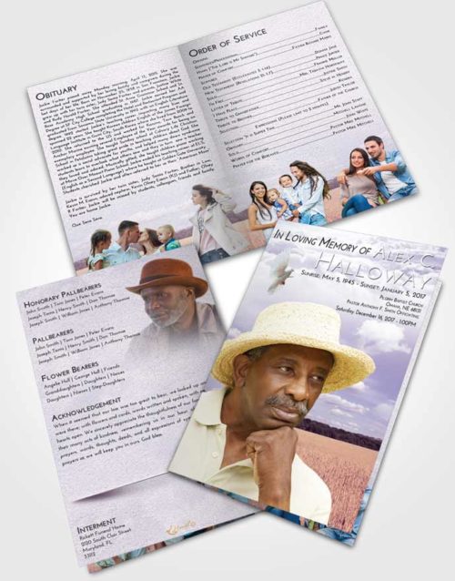 Bifold Order Of Service Obituary Template Brochure Lavender Sunrise Wheat Serenity