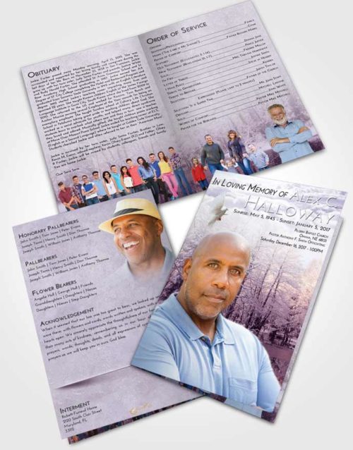 Bifold Order Of Service Obituary Template Brochure Lavender Sunrise Winter Pond