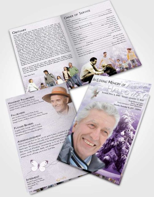 Bifold Order Of Service Obituary Template Brochure Lavender Sunrise Winter Wonderland