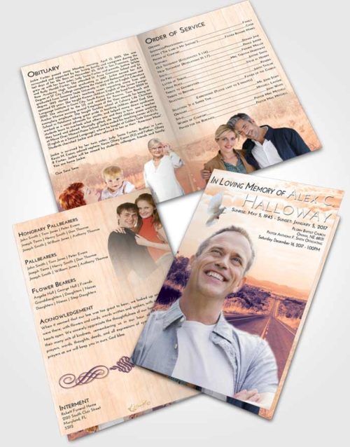 Bifold Order Of Service Obituary Template Brochure Lavender Sunset Highway Cruise