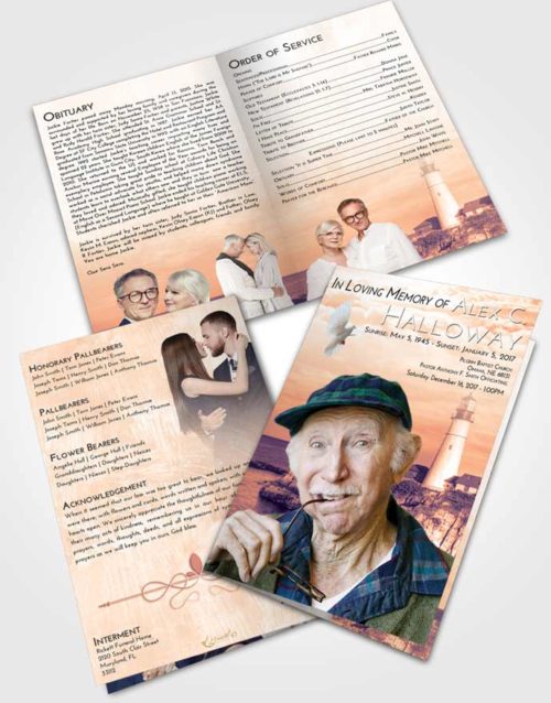 Bifold Order Of Service Obituary Template Brochure Lavender Sunset Lighthouse Journey