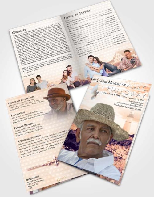 Bifold Order Of Service Obituary Template Brochure Lavender Sunset Lighthouse Secret
