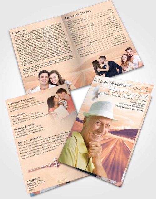 Bifold Order Of Service Obituary Template Brochure Lavender Sunset Morning Highway