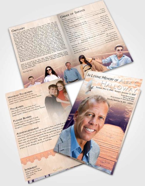 Bifold Order Of Service Obituary Template Brochure Lavender Sunset Nature Bridge Walk