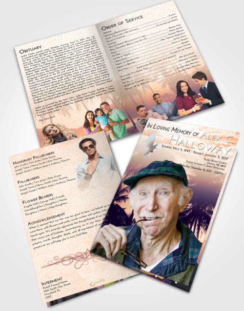 Bifold Order Of Service Obituary Template Brochure Lavender Sunset Palm Paradise