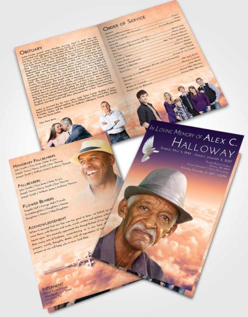 Bifold Order Of Service Obituary Template Brochure Lavender Sunset Return to the Clouds
