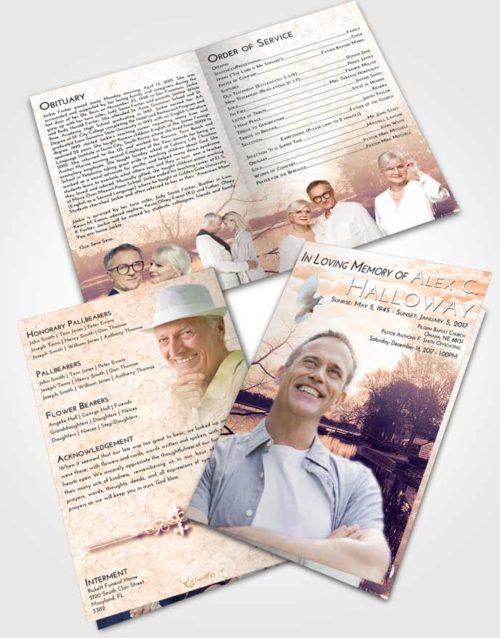 Bifold Order Of Service Obituary Template Brochure Lavender Sunset River Reflection