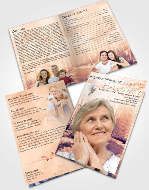 Bifold Order Of Service Obituary Template Brochure Lavender Sunset Snowy Stream