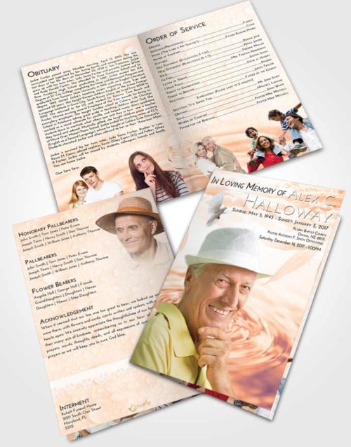 Bifold Order Of Service Obituary Template Brochure Lavender Sunset Water Droplet